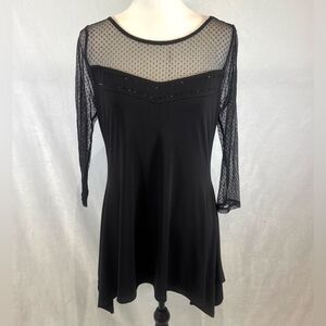 Belldini black studded lace mesh tunic top size medium